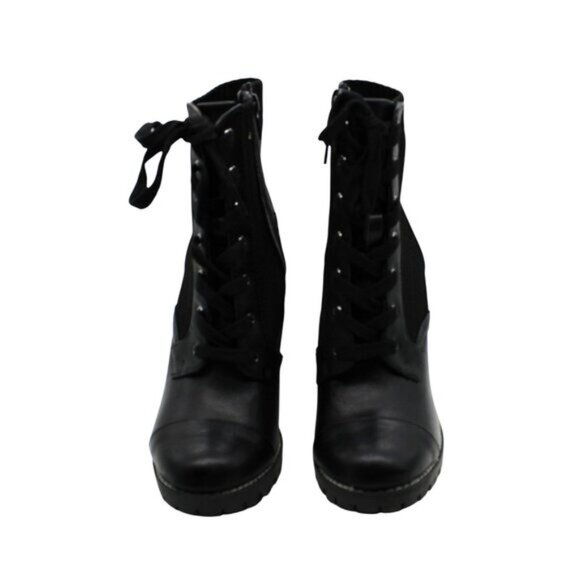 BCBGENERATION Womens Black Stretch Cushioned Lug Sole Lace Pilas Cap Booties - Picture 6 of 9